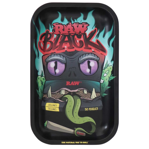 (L) RAW BLACK - METAL ROLLING TRAY - MONSTER (27,5 x 17,5 cm)